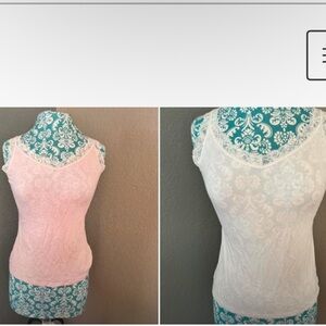Y2K 2 V-Neck lace tanks for 35 pink and white NWOT